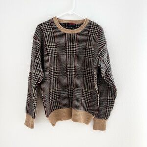 Vintage Plaid Crewneck Shetland Wool Sweater
